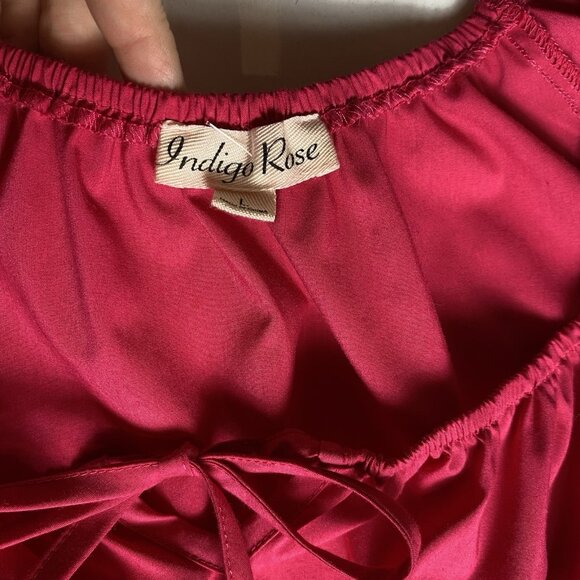 Indigo Rose Womens Dress Tiered Rose Red Puff Sleeves Milkmaid Coquette Sz L - Picture 4 of 10